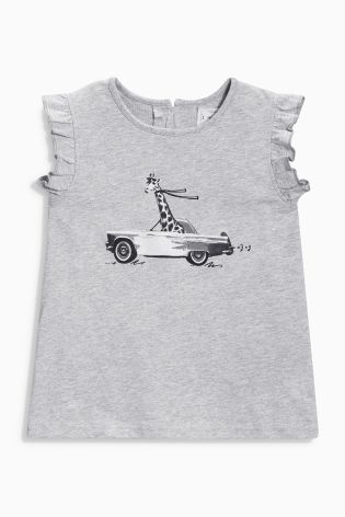 Grey Photographic Car Frill Sleeve T-Shirt (3mths-6yrs)